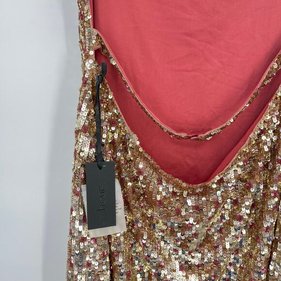 h:ours | NWT Vega Dress in Quartz Rose Gold Sequined Open Back Mini Dress L - Picture 14 of 15